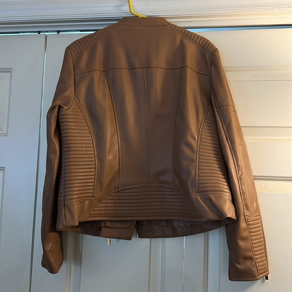 Calvin Klein tan faux leather biker jacket - Picture 2 of 5